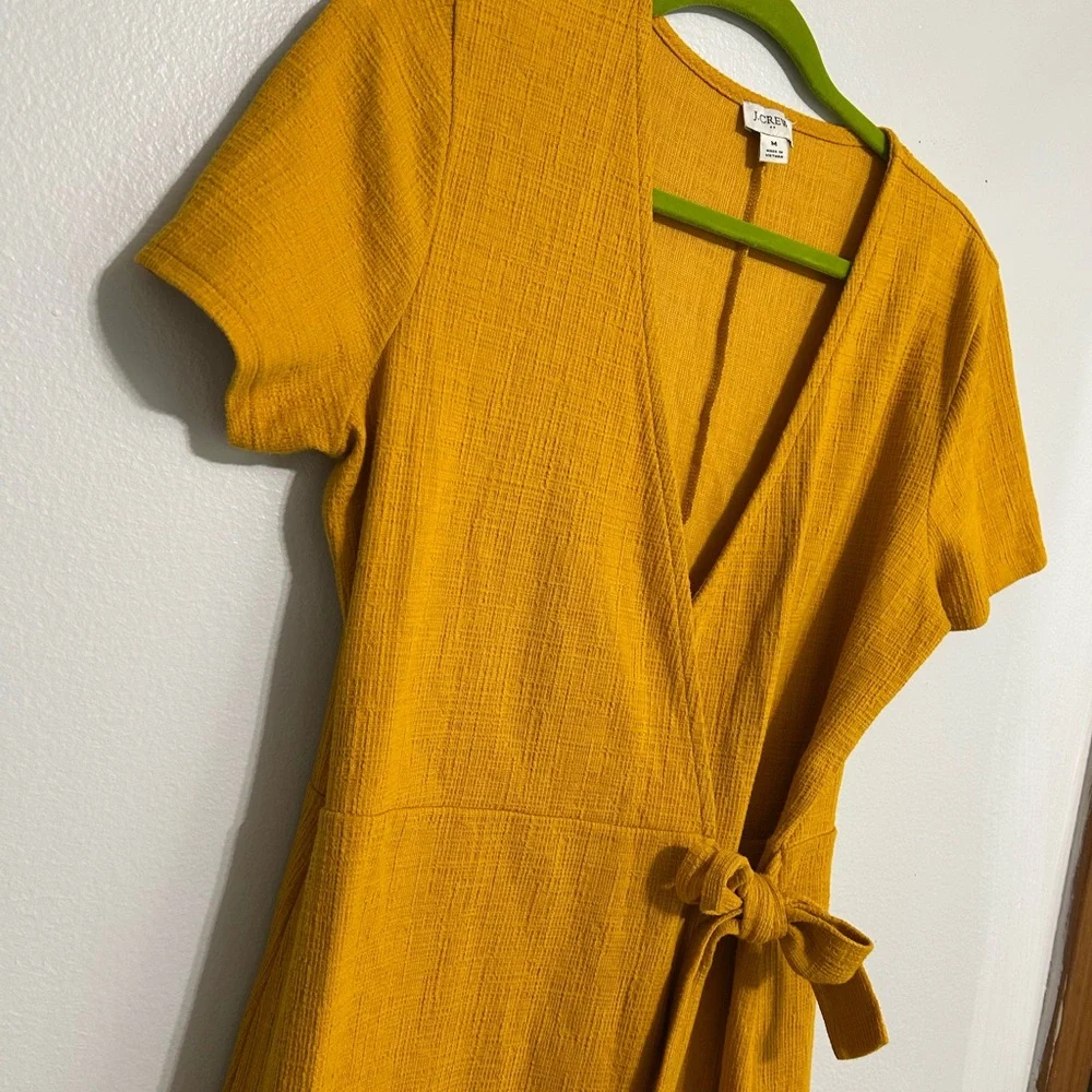J. Crew Yellow Gold Wrap Midi Dress V-Neck Short Sleeve - Picture 3 of 9